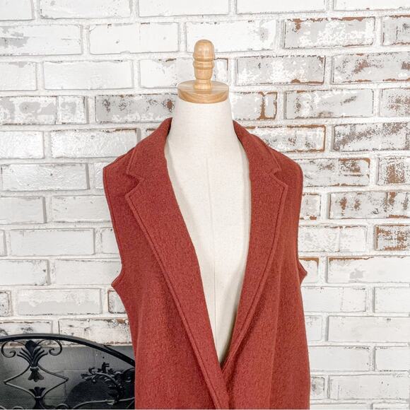 Cynthia Rowley Rust Burnt Orange Wool Blend Longline Duster Trench Vest M - Picture 2 of 10